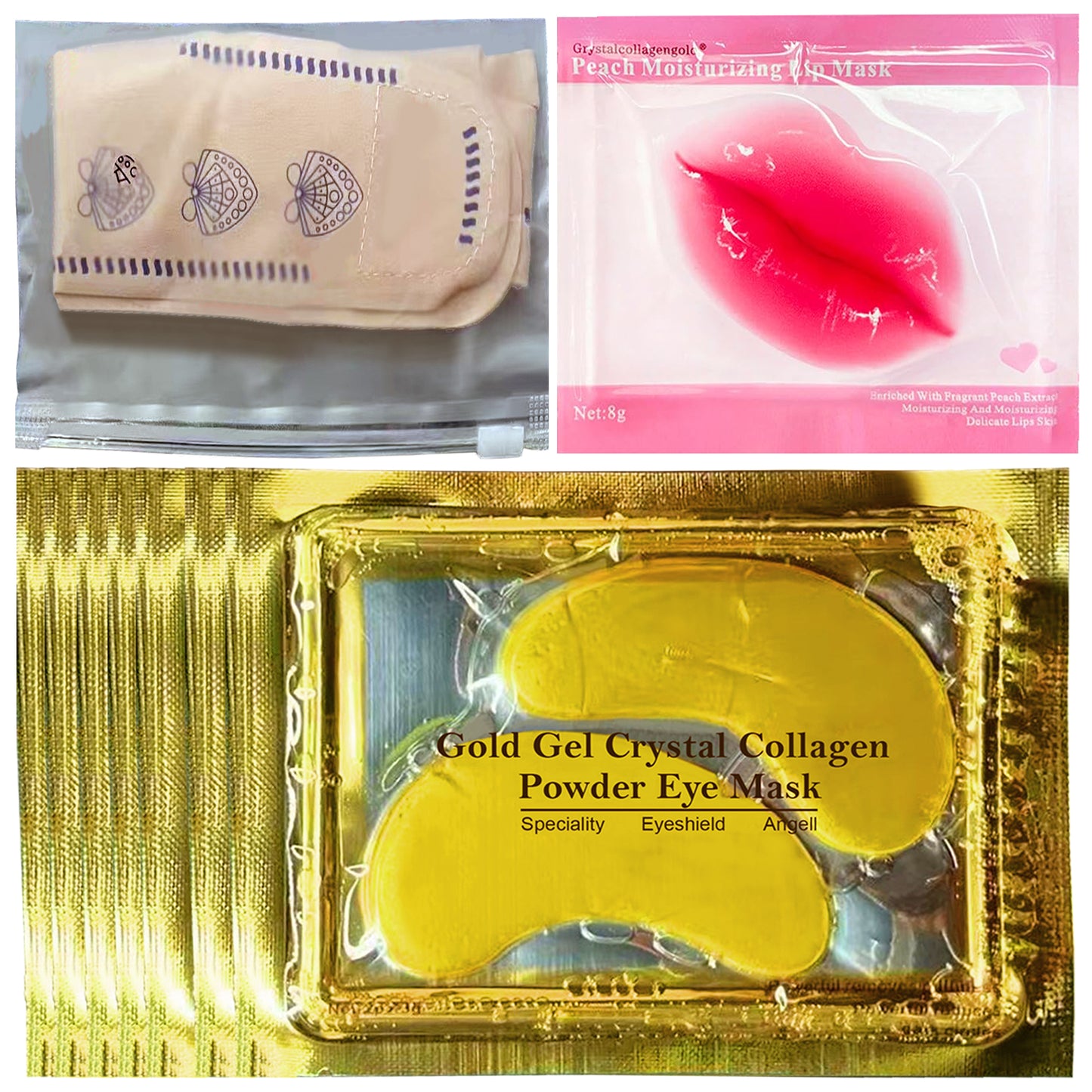 20 Pairs Lip Masks & Eye Masks,V- Face Lift Strap, 24K Gold Gel Crystal Collagen Eye Pads,Moisturizing Lip Mask Crystal Pads,Under Eye Patches for Dark Circles,Eye Bags, Wrinkles, Full face care