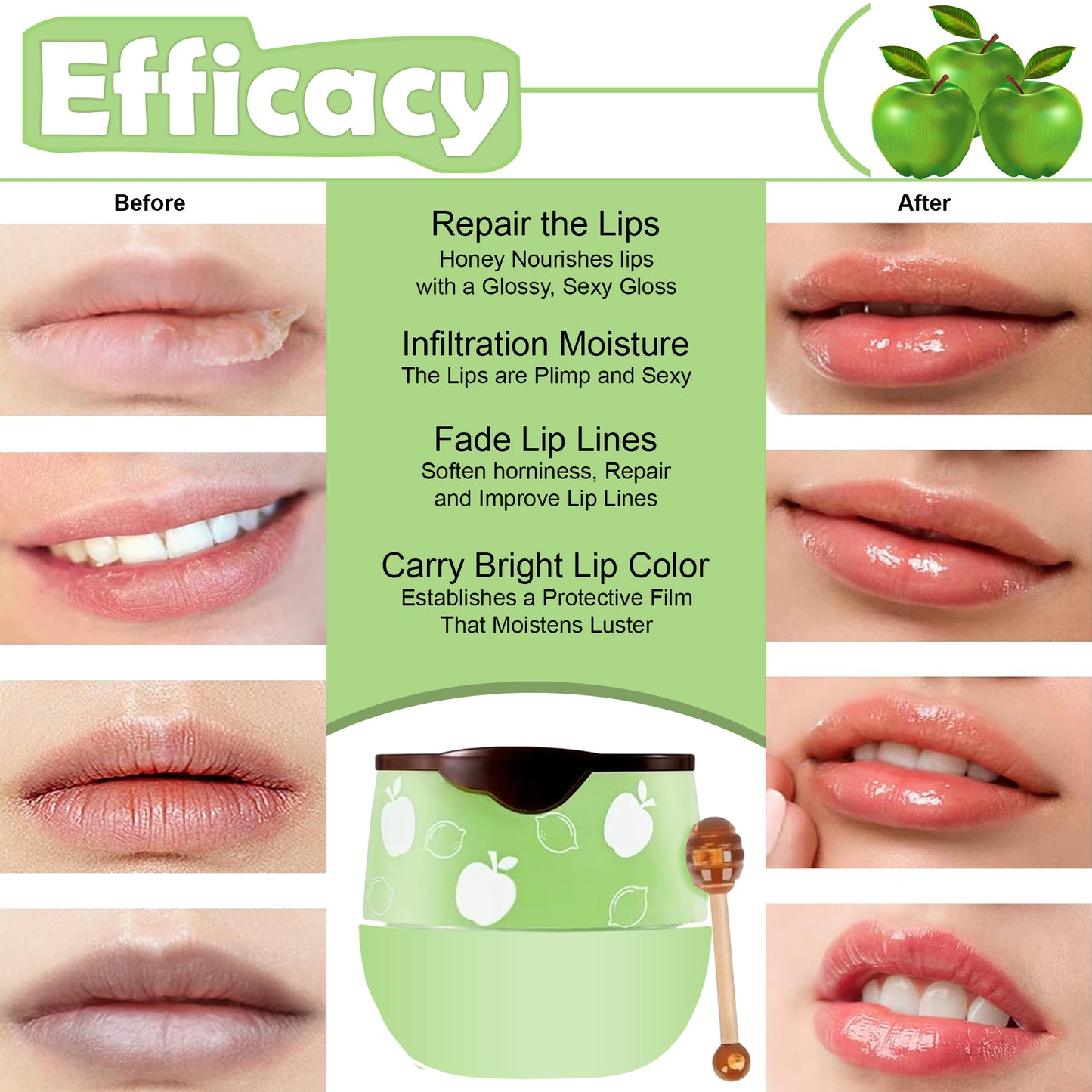 4 PCS Moisturizing Propolis Lip Mask,Apple Strawberry Watermelon Bee Lip Balm Honey Pot,Overnight Moisturizing Hydrating Prevention Dry and Crack Lip Scrubs Exfoliator Wrinkle Care Sleeping Lip Mask
