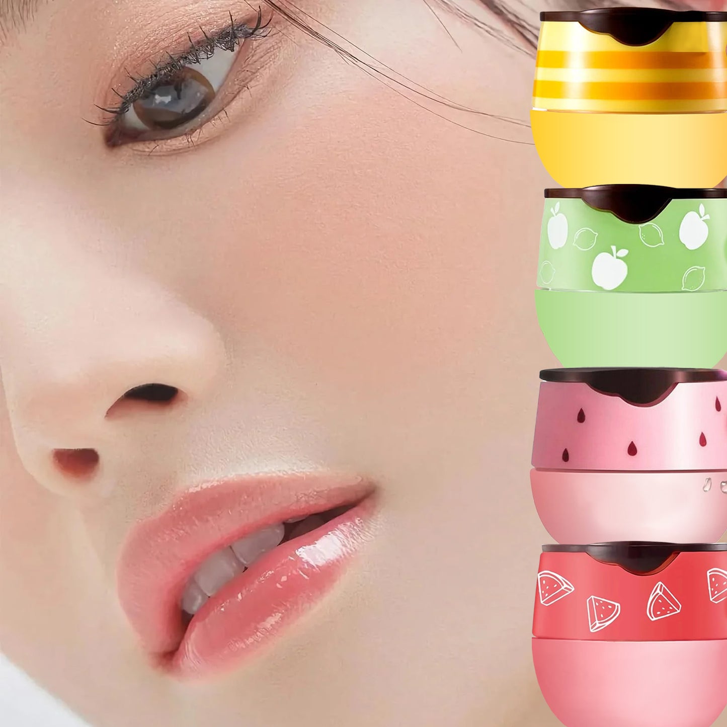 4 PCS Moisturizing Propolis Lip Mask,Apple Strawberry Watermelon Bee Lip Balm Honey Pot,Overnight Moisturizing Hydrating Prevention Dry and Crack Lip Scrubs Exfoliator Wrinkle Care Sleeping Lip Mask