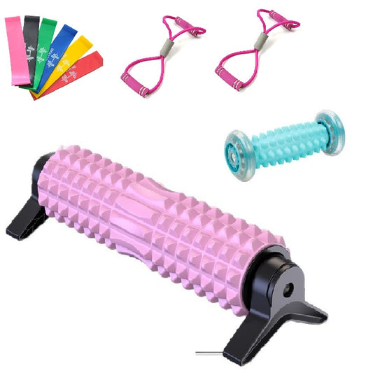 Firm Foam Roller with Resistance Holder,Foot Massager Roller, 4 pcs resistance band, 2 pcs resistance band for back